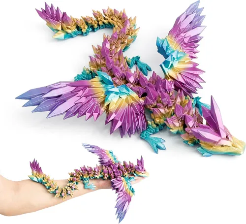 Vista 13 de Dragón Impreso en 3D - Dragón Volador de 18 Pulgadas con Alas, Juguete Fidget de Cristal Articulado XL con Alas, Decoración del Hogar, Regalo