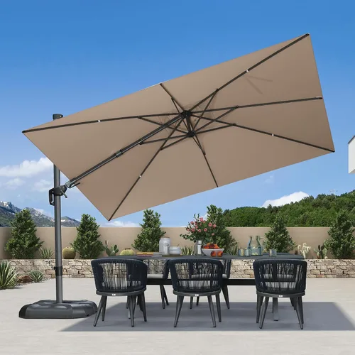 Vista 14 de PURPLE LEAF Sombrilla de patio de 8 pies para exteriores, sombrilla voladiza cuadrada de aluminio con rotación de 360 grados para jardín, terraza