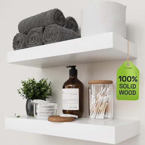 Vista 38 de Estantes flotantes de madera maciza para pared de 12 pulgadas, color negro