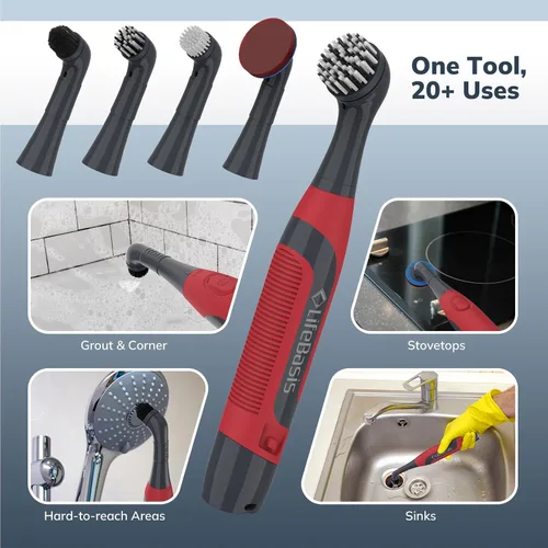 Vista 8 de LifeBasis Kit de Cepillo Restregador Eléctrico Recargable de 11 Piezas, Cepillo de Limpieza Eléctrico Inalámbrico, IPX7 Impermeable, Cepillo