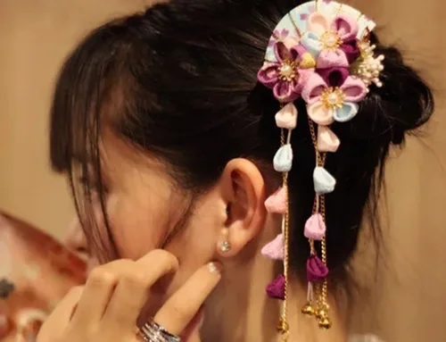 Vista 3 de CRB Fashion Kimono tradicional Tsumami Kanzashi para mujer y niña, traje de boda japonés, asiático, Yukata, lazo para el cabello, floral, abanico