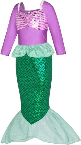 Vista 2 de Little Girls Mermaid Princess Costume for Girls Dress Up Party with Crown Mace Green Dress 3-10 Years