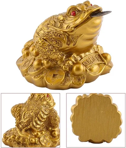 Vista 4 de LIZEALUCKY Feng Shui - Estatua de sapo de dinero, amuleto de la suerte, rana para caja registradora, monedas, riqueza, estatua de la suerte