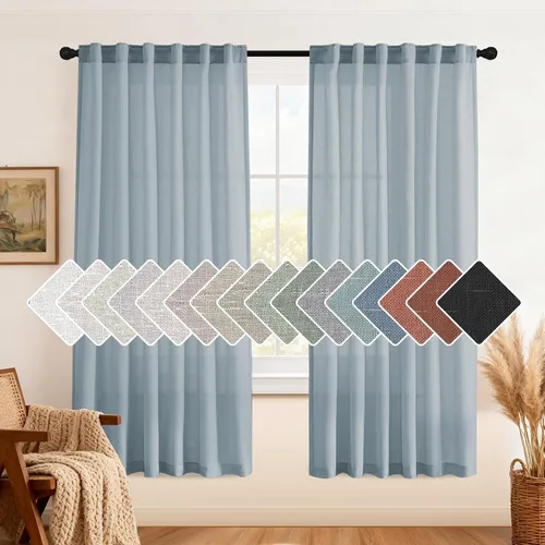 Vista 17 de H.VERSAILTEX Cortinas de lino natural de 63 pulgadas de largo para sala de estar, 2 paneles con trabillas traseras y bolsillo, texturizadas