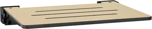 Vista 22 de Seachrome Asiento de ducha plegable Silhouette Slimline de 18 pulgadas, para montaje en pared, asiento rústico de teca con marco plateado