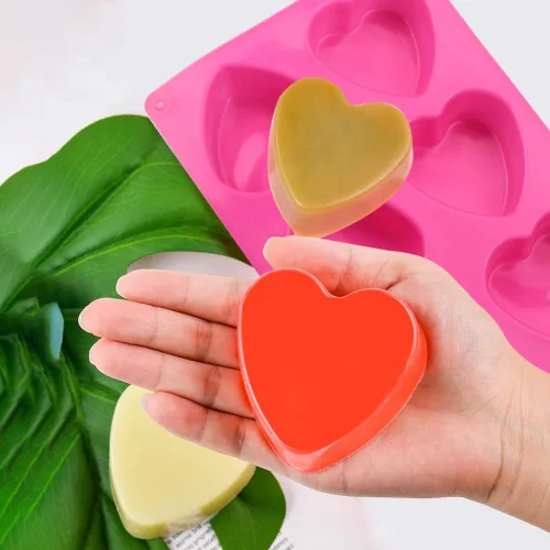 Vista 4 de BAKER DEPOT Molde de silicona en forma de corazón de 6 agujeros para pastel de chocolate, jalea pudín hecho a mano, molde de jabón para hacer