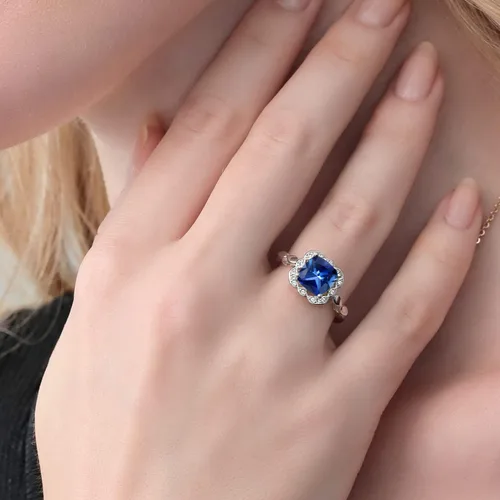 Vista 55 de Gem Stone King Anillo de compromiso de plata de ley 925 de 0.315 in con piedra natal y zafiro blanco creado Anillo de compromiso de boda