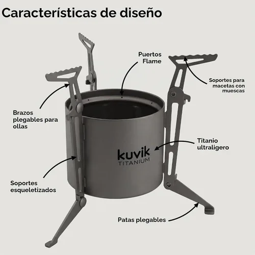 Vista 4 de Kuvik - Estufa de alcohol con sifón de titanio con soporte, ultraligera