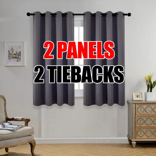 Vista 21 de Set de 2 cortinas para ventana, de Miuco, opacas, con ollaos, para recámara, incluye 2 alzapaños