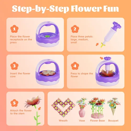 Vista 6 de Kit de manualidades de ramo de flores de tela, juguete de artes y manualidades DIY para niños, juego de actividades creativas para hacer flores