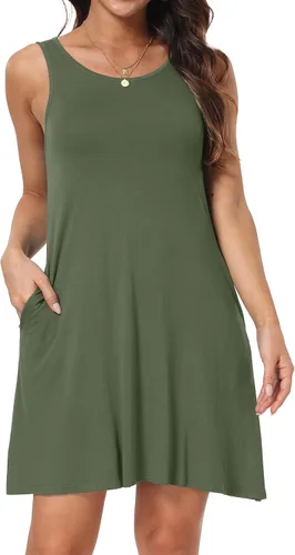 Vista 20 de Vestido de manga corta para mujer con hombros descubiertos y bolsillos 02-Army