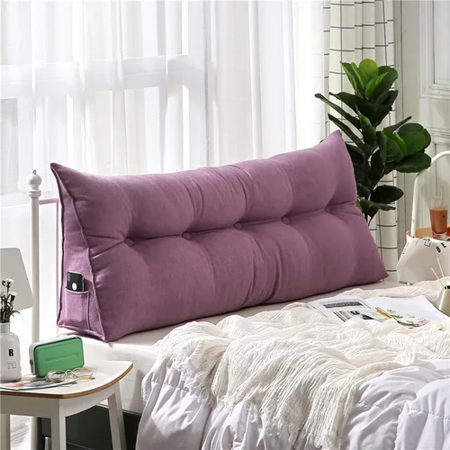 Vista 10 de Almohada grande con respaldo para cabecero, almohada de lectura, soporte de terciopelo, funda extraíble triangular para cama, sofá, cama doble Beige
