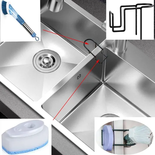 Vista 3 de XXHong - Soporte de esponja negro para fregadero de cocina, soporte para varita, organizador para fregadero, organizador sin taladrar, accesorios