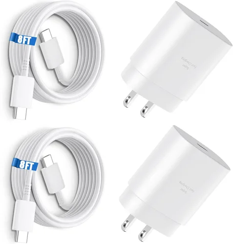Vista 10 de Cargador súper rápido tipo C, bloque de cargador de pared rápido USB C de 25 W y cable de carga rápida súper largo de 8 pies para Samsung Galaxy