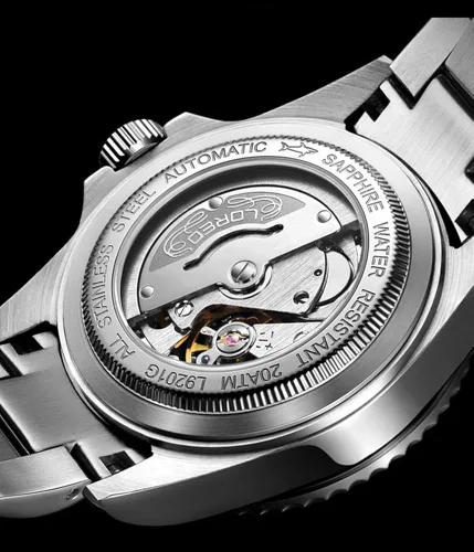 Vista 4 de LOREO Reloj automático para hombre de acero inoxidable plateado con bisel giratorio negro