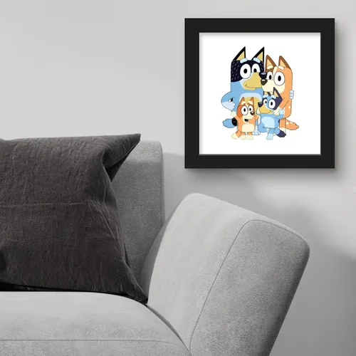 Vista 4 de Gallery Pops Bluey - Arte de pared de papá, mamá, Bluey y bingo, versión enmarcada negra, 12 x 12 pulgadas