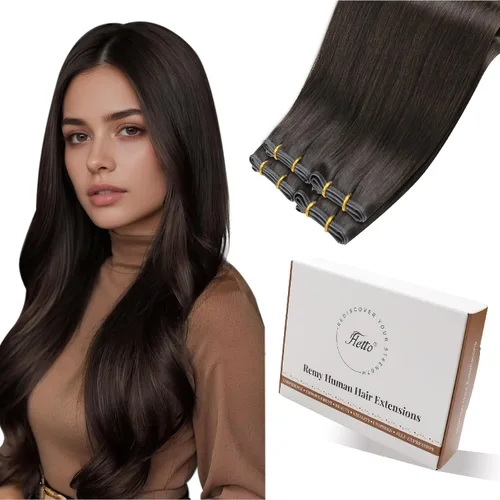 Vista 10 de Hetto - Extensiones de cabello humano real para coser, color negro azabache, #1, 12 pulgadas, 2.47 onzas Adhesivo suave, fuerte, uso diario