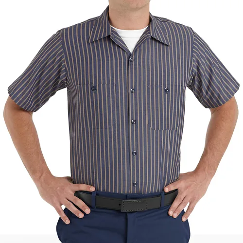 Vista 16 de Red Kap - Camisa de trabajo industrial para hombre, ajuste regular, manga corta 4-Azul Gm/Raya blanca