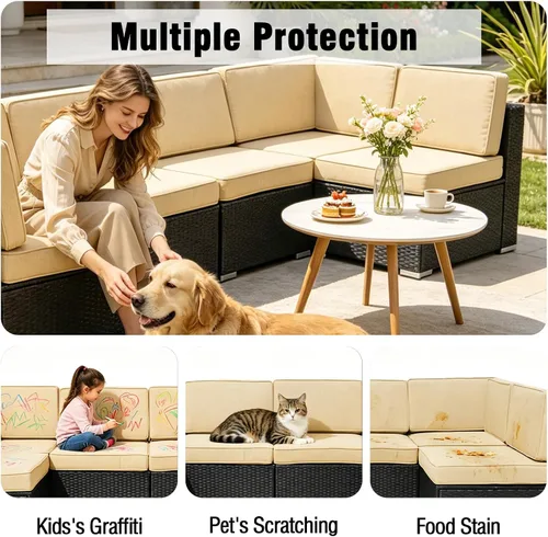 Vista 3 de 14 Piezas Fundas de Cojines para Patio Reemplazo Fundas de Cojines para Sofá de Exterior A Prueba de Salpicaduras Juego de Fundas para Sofá