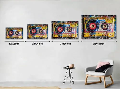 Vista 5 de Yeesjoee Cassette Tape Wall Art Graffiti Music Wall Art Vintage Audio Cassette Painting Print for Living Room Bedroom, 12 x 16inch