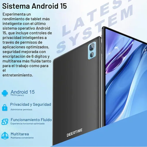 Vista 2 de Tableta Android 15 de 10 pulgadas con teclado, 30 GB de RAM 64 GB ROM 2.0 GHz Octa-Core, cámara dual, expansión de 2 TB, Widevine L1, WiFi 5G, BT