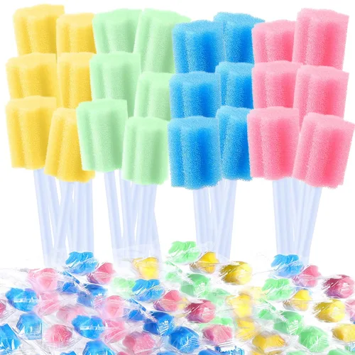 Vista 7 de TrelaCo 500 piezas de hisopos orales a granel desechables para la boca, hisopos de algodón multicolor, esponja, envueltos individualmente