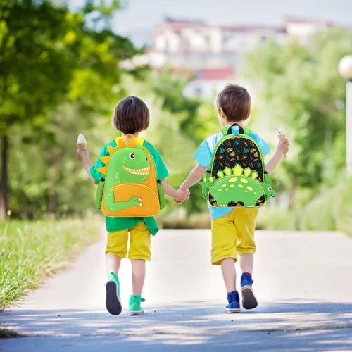Vista 6 de CAMTOP Bonita mochila para niños pequeños pequeños en 3D con diseño de animales de dibujos animados para niñas y niños Verde Dinosaur Green