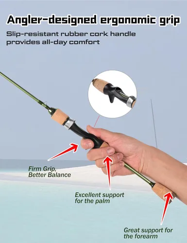 Vista 6 de LITTMA Wild Streams Ultralight Spinning&Casting Trout Rod, 2-Piece Fishing Rod for Crappie, Panfish & Micro Fishing, Green Carbon Fiber Blank with