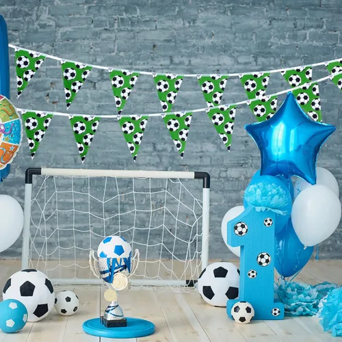 Vista 6 de Tatuo Decoraciones de fiesta de fútbol de 32.8 pies, banderines de fútbol, banderines temáticos, banderines triangulares, banderines para deportes