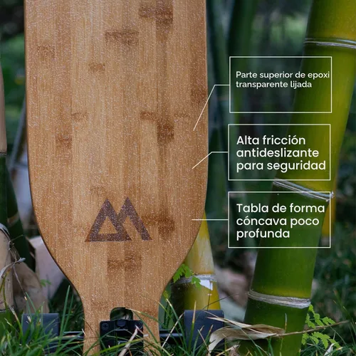Vista 3 de Magneto Longboards Bamboo Longboards for Cruising, Carving, Free-Style, Downhill and Dancing (Bamboo Drop & Fiberglass Through Longboard)