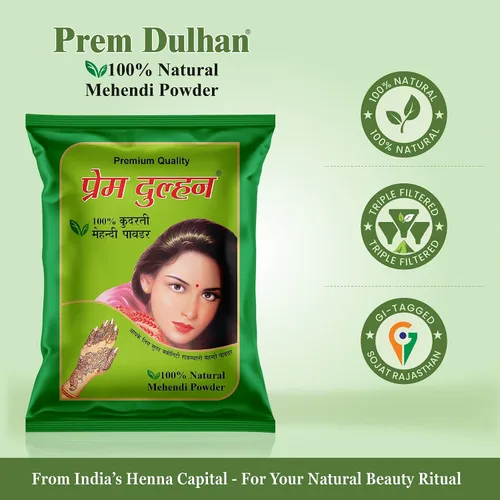 Vista 5 de Prem Dulhan Henna Mehendi en polvo natural (17.637 onzas), cuidado orgánico del cabello para hombres y mujeres, mezcla de hierbas puras