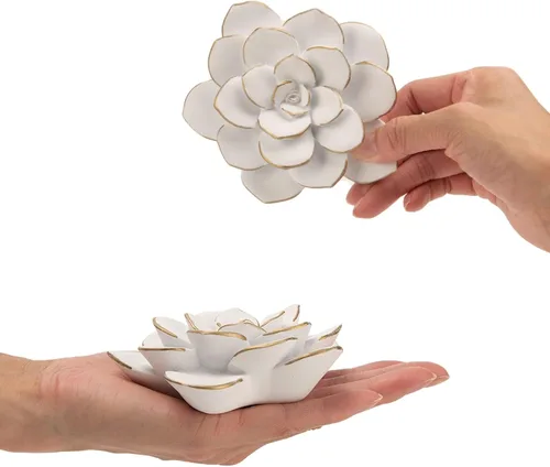 Vista 7 de Cynkeyee Escultura suculenta 3D para colgar en la pared, decoración de arte floral de resina de loto blanco para dormitorio, sala de estar, patio