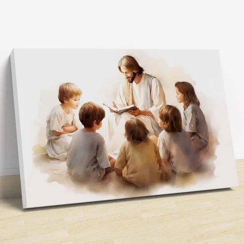 Vista 24 de Arte de pared de acuarela de Jesús, pintura en lienzo cristiano, imágenes de las Escrituras, decoración de pared, póster con versículos bíblicos