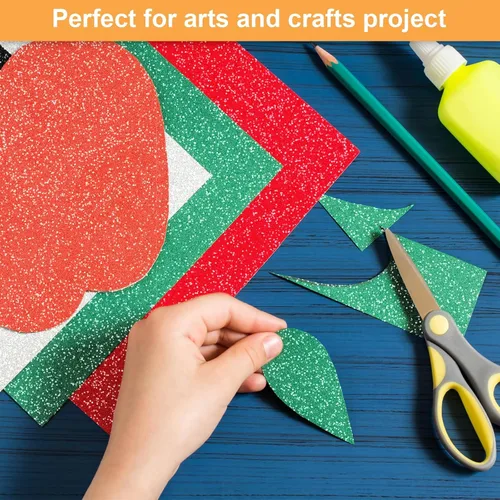 Vista 4 de 40 hojas de cartulina con purpurina de 20 colores, cartulina BetyBedy para Cricut, purpurina brillante sin desprendimiento, papel A4 con purpurina