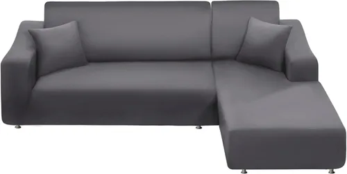 Vista 9 de NAISI Funda para sofá en forma de L, 2 piezas, funda elástica suave con 2 fundas de almohada, protector de muebles, fundas de sofá seccional de 3