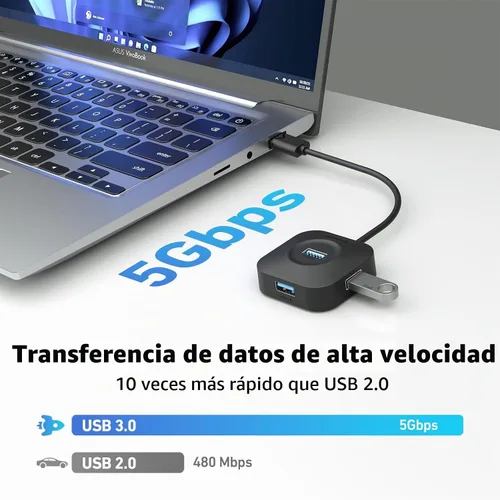 Vista 4 de BENFEI Hub USB 3.0, 4 puertos USB A Splitter Ultra compacto para mouse, teclado, unidad flash, disco U, impresora compatible con laptop, PC