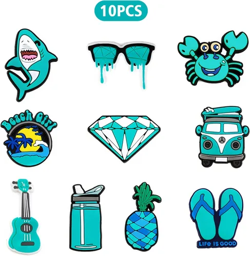 Vista 3 de Dijes coloridos para zapatos de verano, 10 unidades, no repetidos, lindos y divertidos, accesorios para niños, niñas, adultos, hombres, mujeres