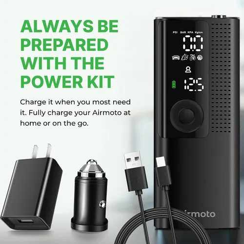 Vista 3 de Airmoto y Kit de Energía Paquete de Oferta - 1 paquete - Inflador de Neumáticos Compresor de Aire Portátil con Kit de Energía para Cargar