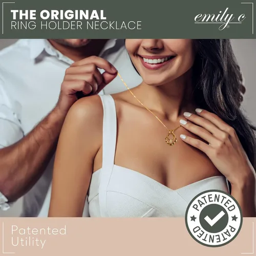Vista 8 de Ring Holder Necklace - Sterling Silver Necklace with Gold Finish - Engagement Gift for Doctors & Nurses - Gold Jewelry for Mom or Grandmother