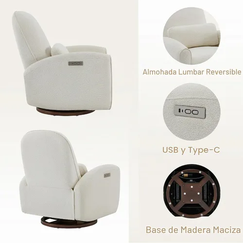 Vista 6 de Watson & Whitely - Sillas reclinables eléctricas giratorias con almohada, color crema
