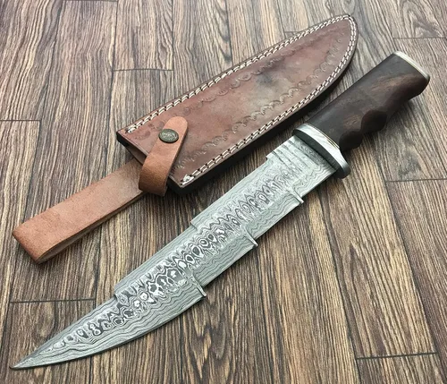 Vista 3 de RG-22 Cuchillo de caza hecho a mano de acero de Damasco de 13.5 pulgadas - Mango de madera exótica Marindi