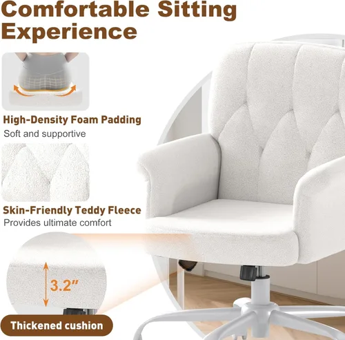 Vista 4 de Comfy - Silla de escritorio para oficina en casa, silla de tocador tapizada con ruedas y brazos, moderno asiento giratorio ajustable
