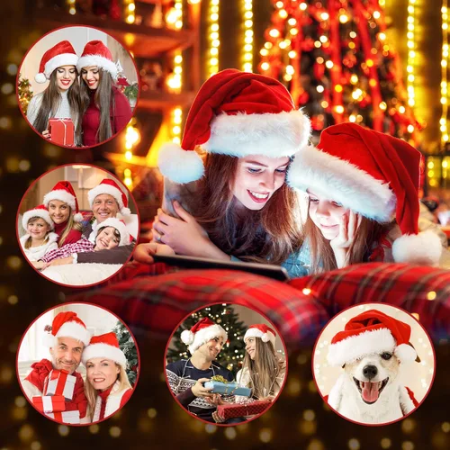 Vista 4 de RJVW Sombrero de Navidad, sombrero de Papá Noel, sombrero de Navidad para adultos, unisex, de terciopelo, clásico, sombrero de Santa para Navidad