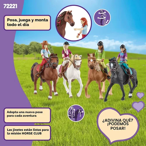 Vista 5 de Schleich Horse Club - Juego completo de figuras de juguete de 40 piezas del Horse Club Rider - Figuras articuladas de jinete de Hannah, Sofia, Lisa