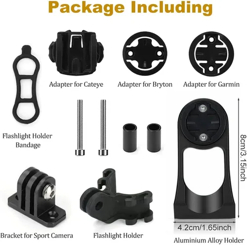 Vista 5 de Combo de montaje extendido para Garmin Edge, soporte de vástago de manillar de ciclismo compatible con Garmin Cateye Bryton GoPro GPS o cámaras Negro