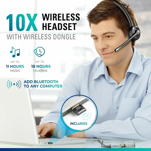 Vista 3 de Delton Auriculares Bluetooth Trucker 10X, auriculares inalámbricos con micrófono, sobre la cabeza con micrófono para Skype, centros de llamadas