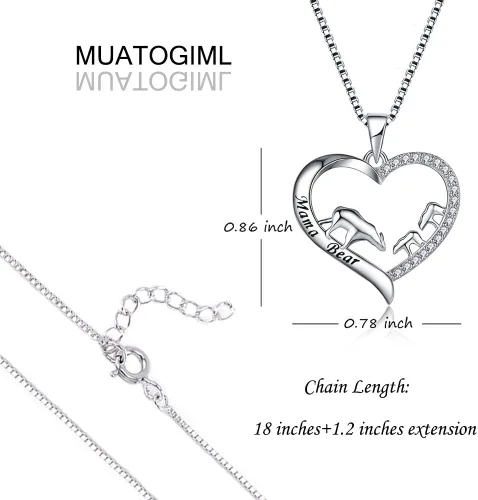 Vista 2 de Regalo para el día de la madre, plata de ley 925, collar con colgante de corazón de amor, mamá, oso, panda, elefante, perezoso, animales, collares