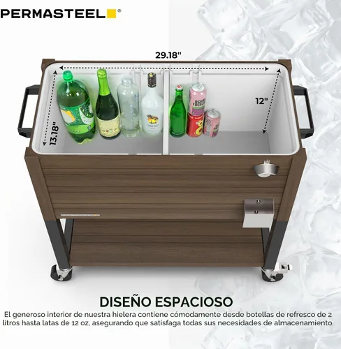 Vista 9 de Permasteel 80 Quart Party Cooler, Rolling Ice Chest with Wheels and Handles for Indoor Outdoor Patio