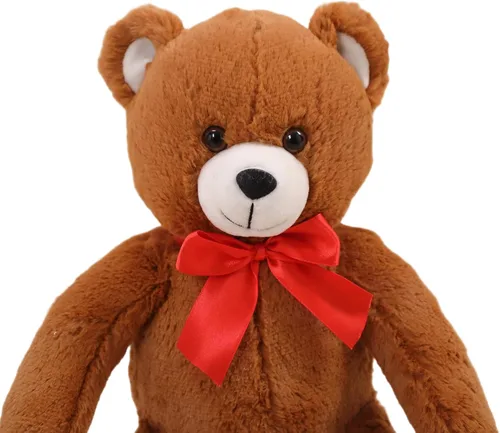 Vista 5 de Plushland Oso esponjoso marrón sentado de 15 pulgadas con lazo, oso de peluche suave para niños y adultos, regalo de animales de peluche para todas