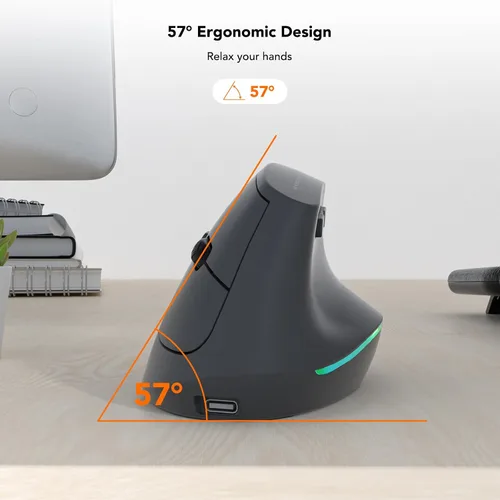 Vista 4 de KYSONA Ratón Inalámbrico Ergonómico, Ratón Vertical, Ratón Ergonómico Bluetooth, Clic Silencioso, DPI Ajustable en 5 Niveles